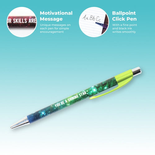 Baudville Stellar Retractable Ballpoint Pens, Fine Point, Black Ink, 5/Pack (92535)